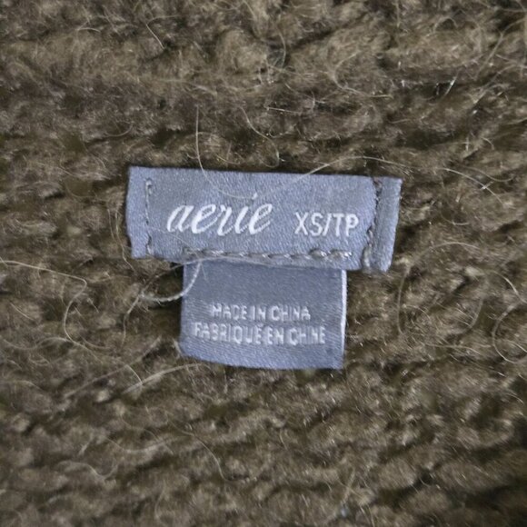 Aerie Alpaca Wool Blend Olive Army Green Oversized Crewneck Sweater Size XS - Picture 3 of 4